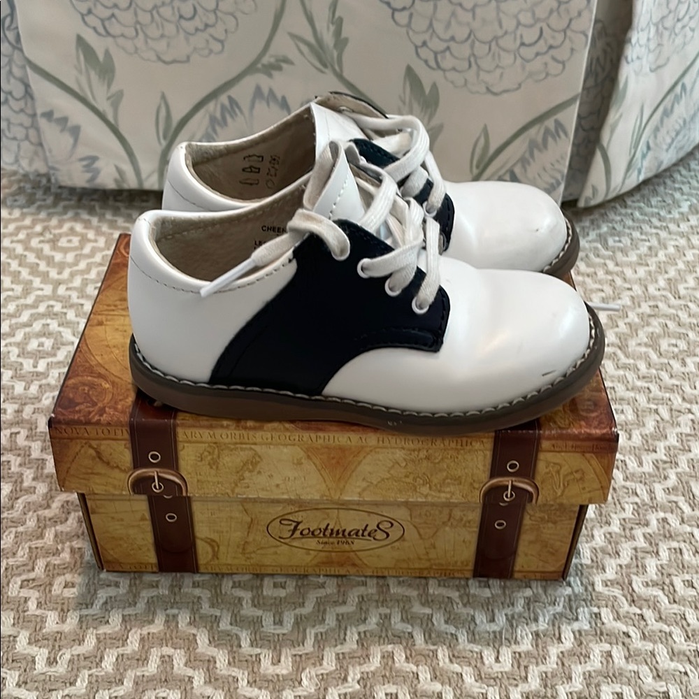 Footmates White and Navy Toddler Cheer Shoes